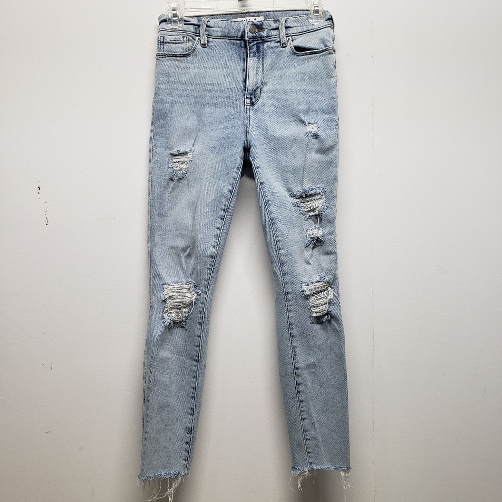Pacsun High Rise Jegging Jeans Size 25 S Light Wash Distressed Raw Hem Stretch